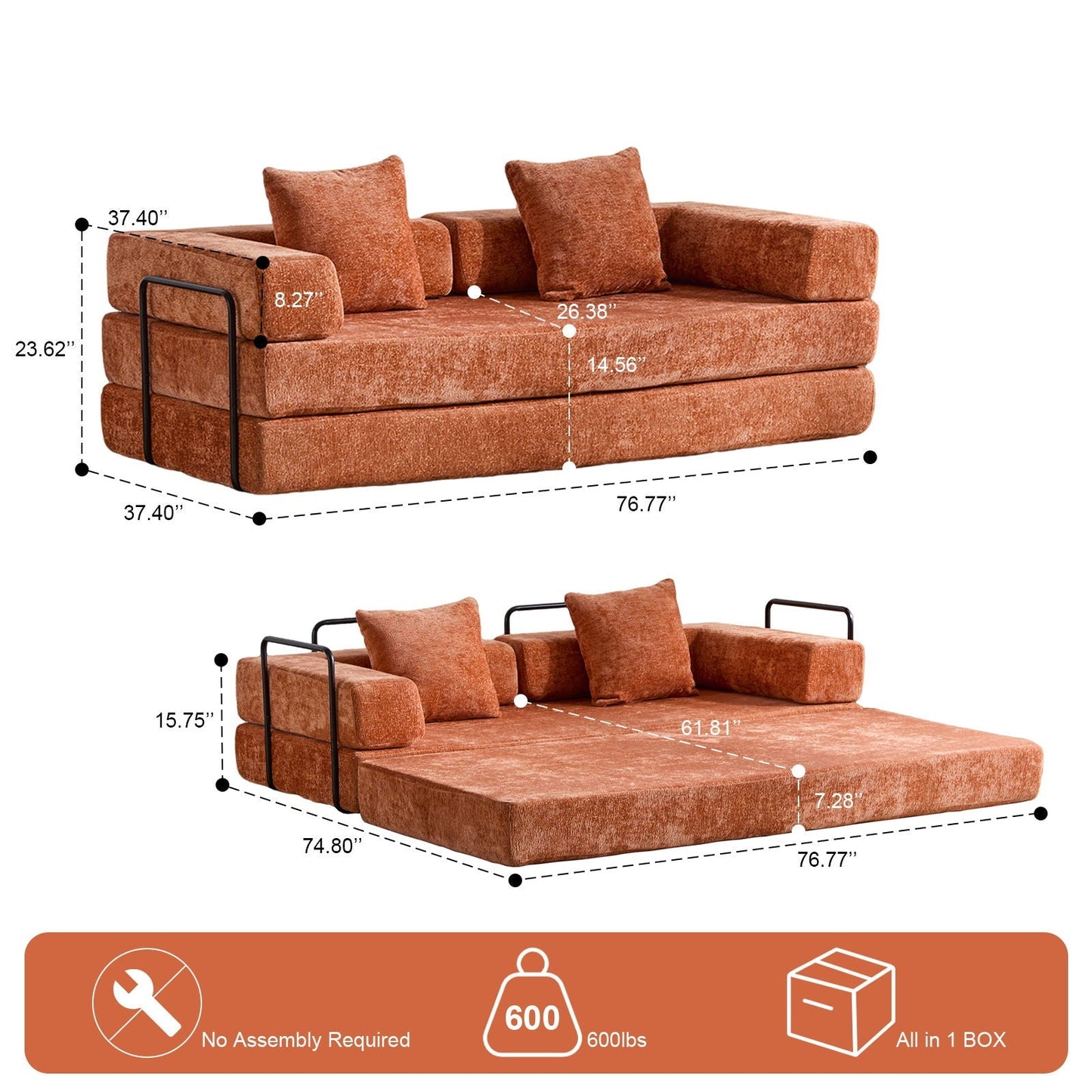 Compact Floor Sofa Bed With A Pillow And Frame