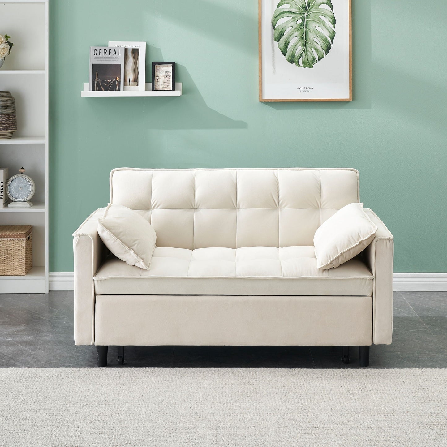 Sofa bed with pockets, cream fabric, 3-in-1 sleeper by Unique Piece Furniture on Tampa Home & Garden Store