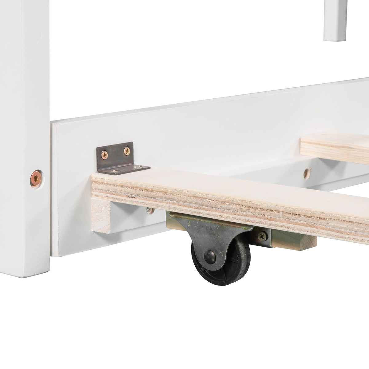 L-shaped platform bed with trundle and drawers, white finish, built-in desk, HouseOfZazla on Tampa Home & Garden Store