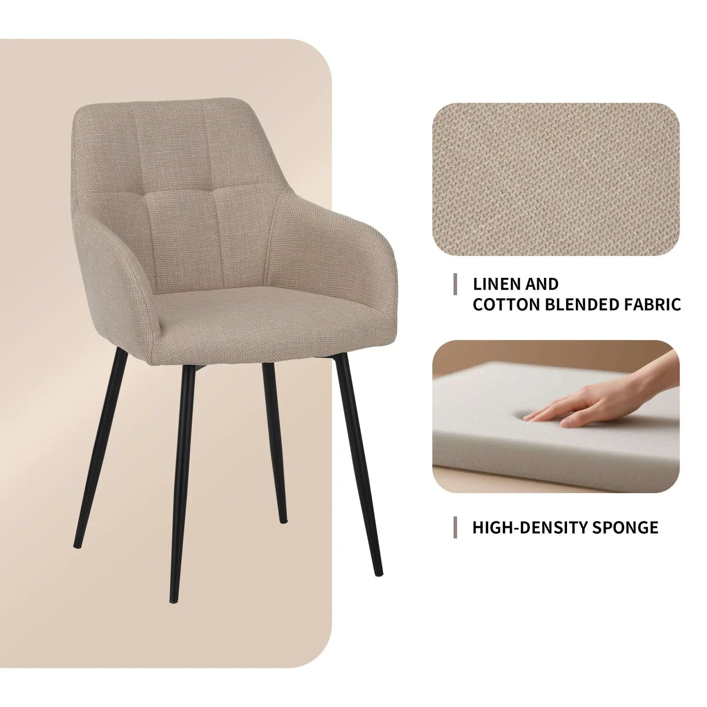 Dining Chair With Backrest and Wide Seat Set of 2