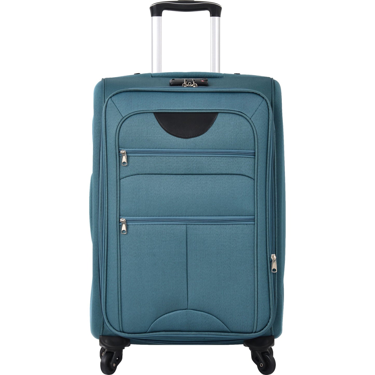 Softside expandable teal luggage suitcase with front zipper pocket and spinner wheels on Tampa Home & Garden Store