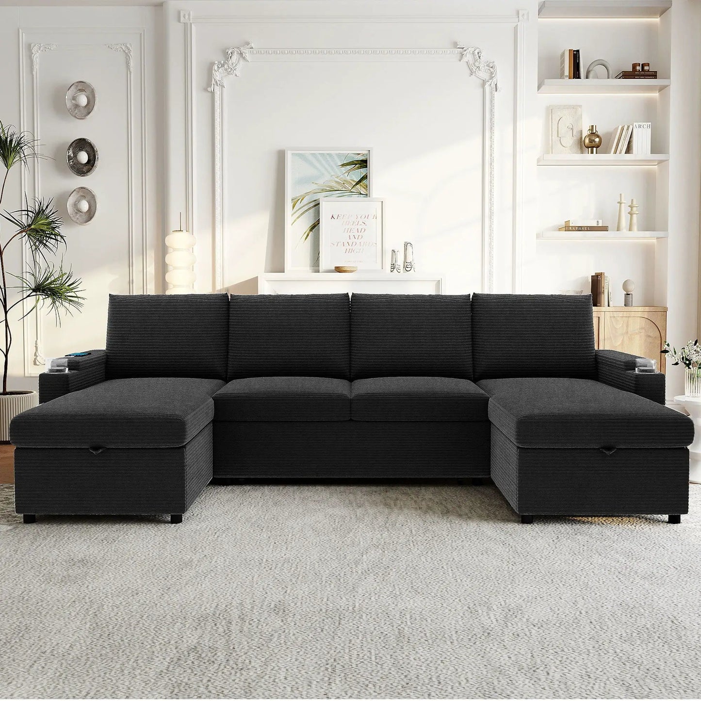 U Shaped Sectional Sofa Bed with Storage Chaise