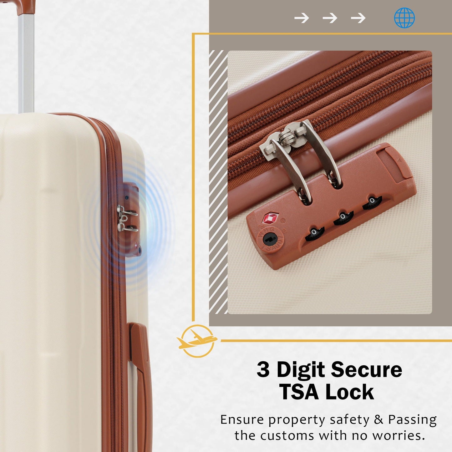 2-piece HouseOfZazla luggage set beige ABS with brown trim expandable 20/28in spinner TSA lock on Tampa Home & Garden Store