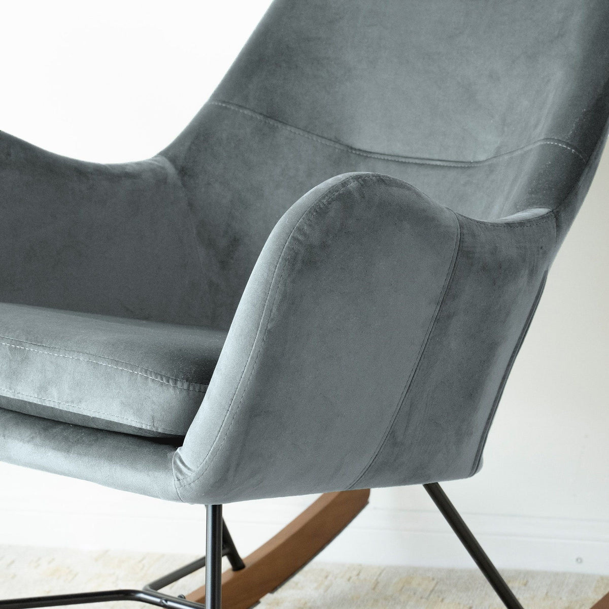 Mid-Century Modern rocking chair blue-gray upholstery high-density foam cushion HouseOfZazla on Tampa Home & Garden Store