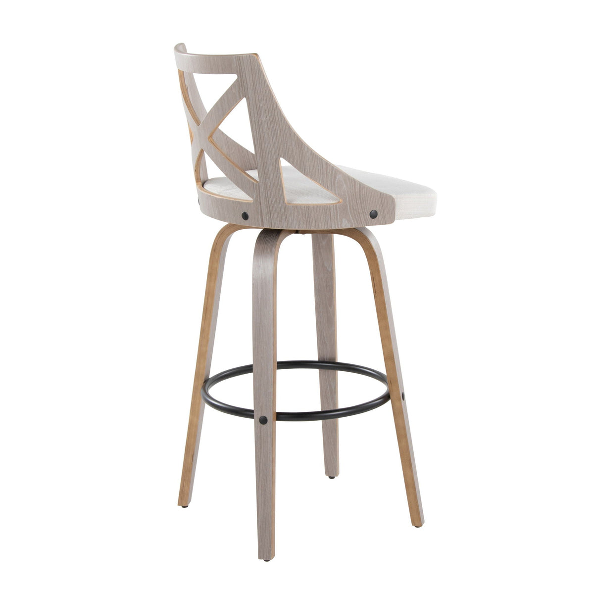 Farmhouse fixed-height barstool set with swivel and footrest in light gray and cream finish on Tampa Home & Garden Store