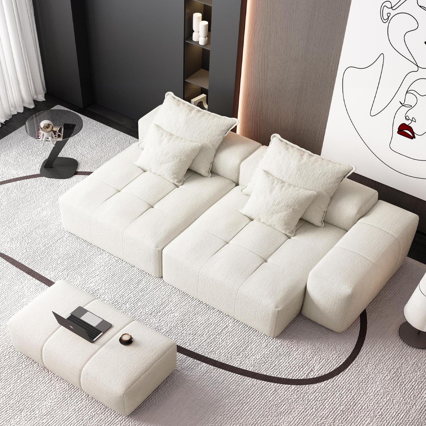 Modern oversized DIY modular sectional sofa with pillows in beige fabric by HouseOfZazla on Tampa Home & Garden Store