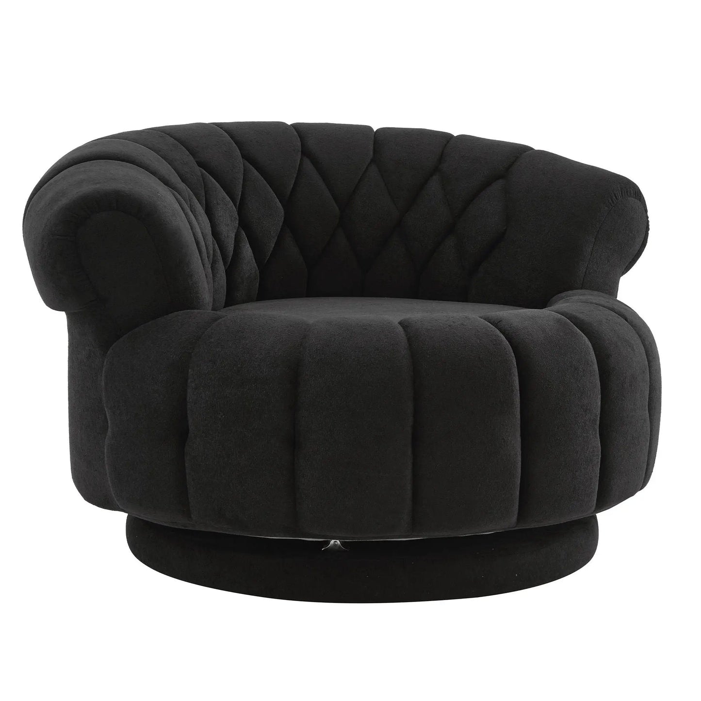 Round swivel accent chair in black quilted velvet with tufted back by Unique Piece Furniture on Tampa Home & Garden Store