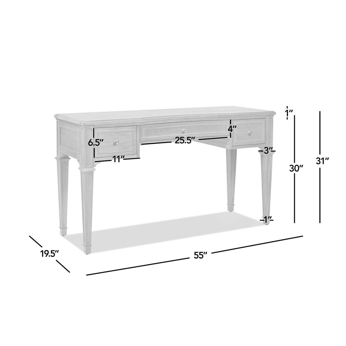 Dauphin 3-Drawer Executive Desk in light gray with soft-close drawers HouseOfZazla on Tampa Home & Garden Store