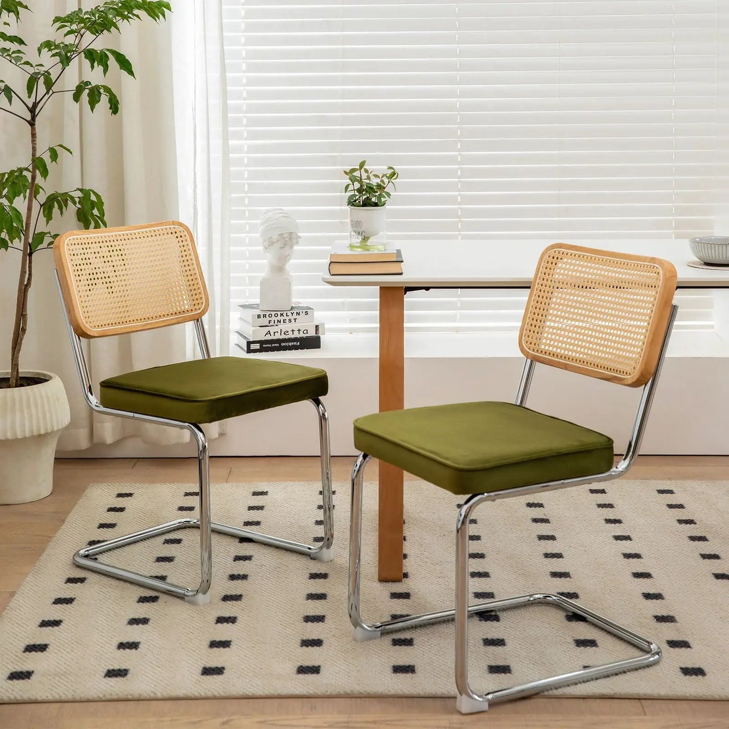 Rattan Accent Dining Chairs With Painted Legs
