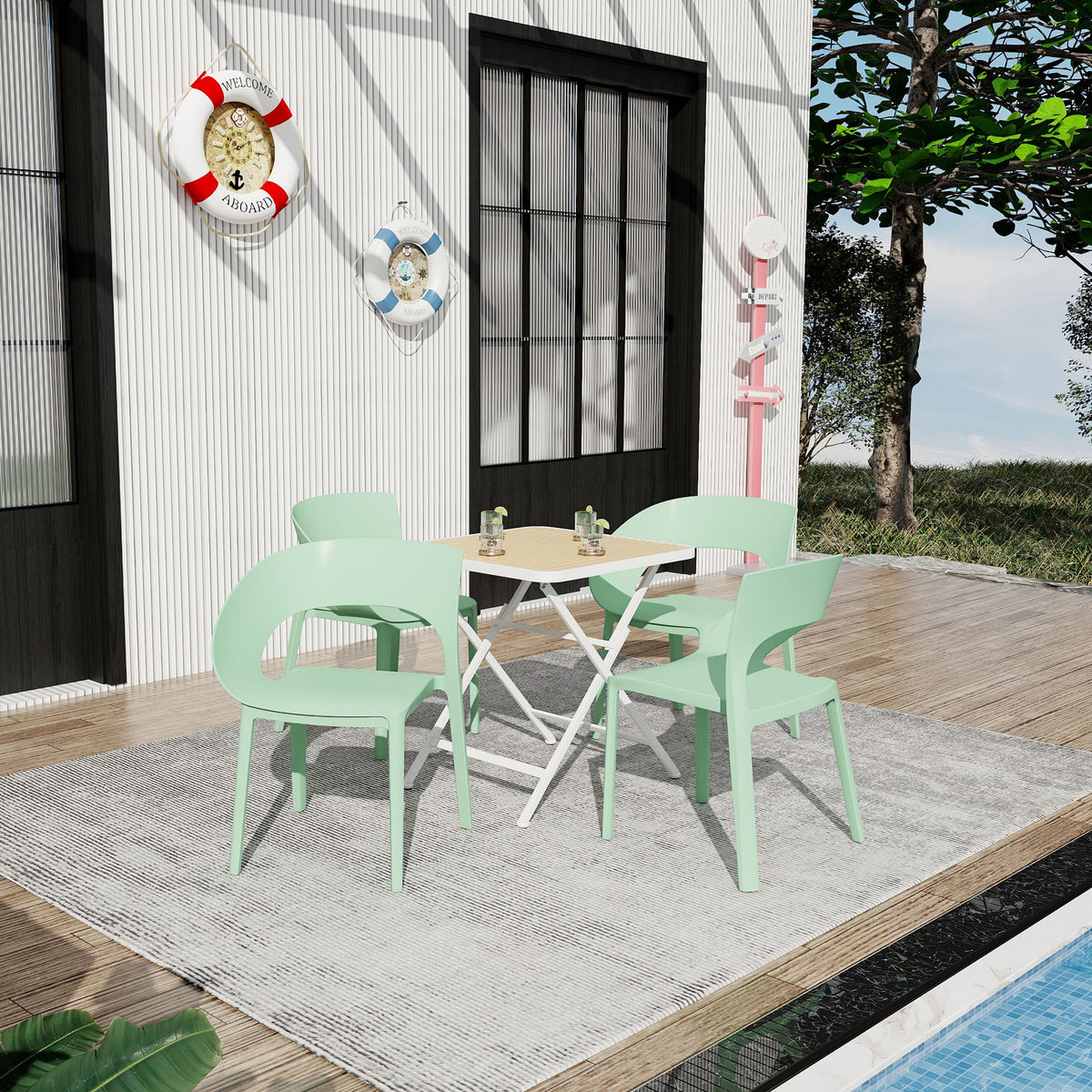 Modern 4-piece outdoor dining set with folding table mint green by HouseOfZazla on Tampa Home & Garden Store
