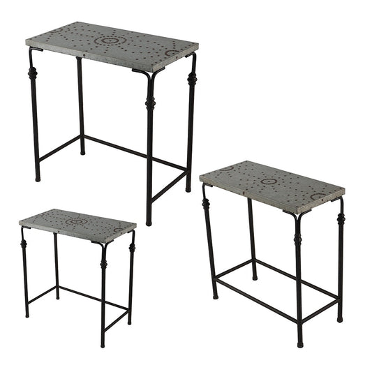 Gilbert Nesting Tables set of 3 metal plant stands with gray tops and black frames on Tampa Home & Garden Store