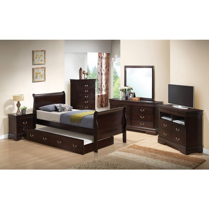 Elegant Trundle Bed by HouseOfZazla in dark espresso with nightstand and dresser set on Tampa Home & Garden Store