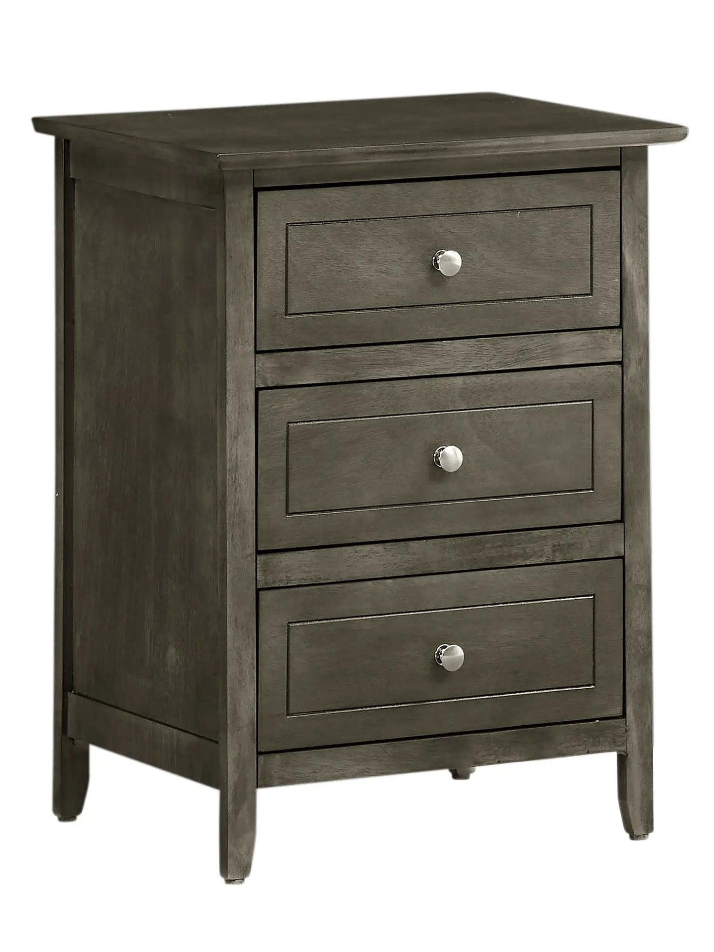 Dove Tailed Drawers 3-Drawer Nightstand, dark wood, silver knobs on Tampa Home & Garden Store