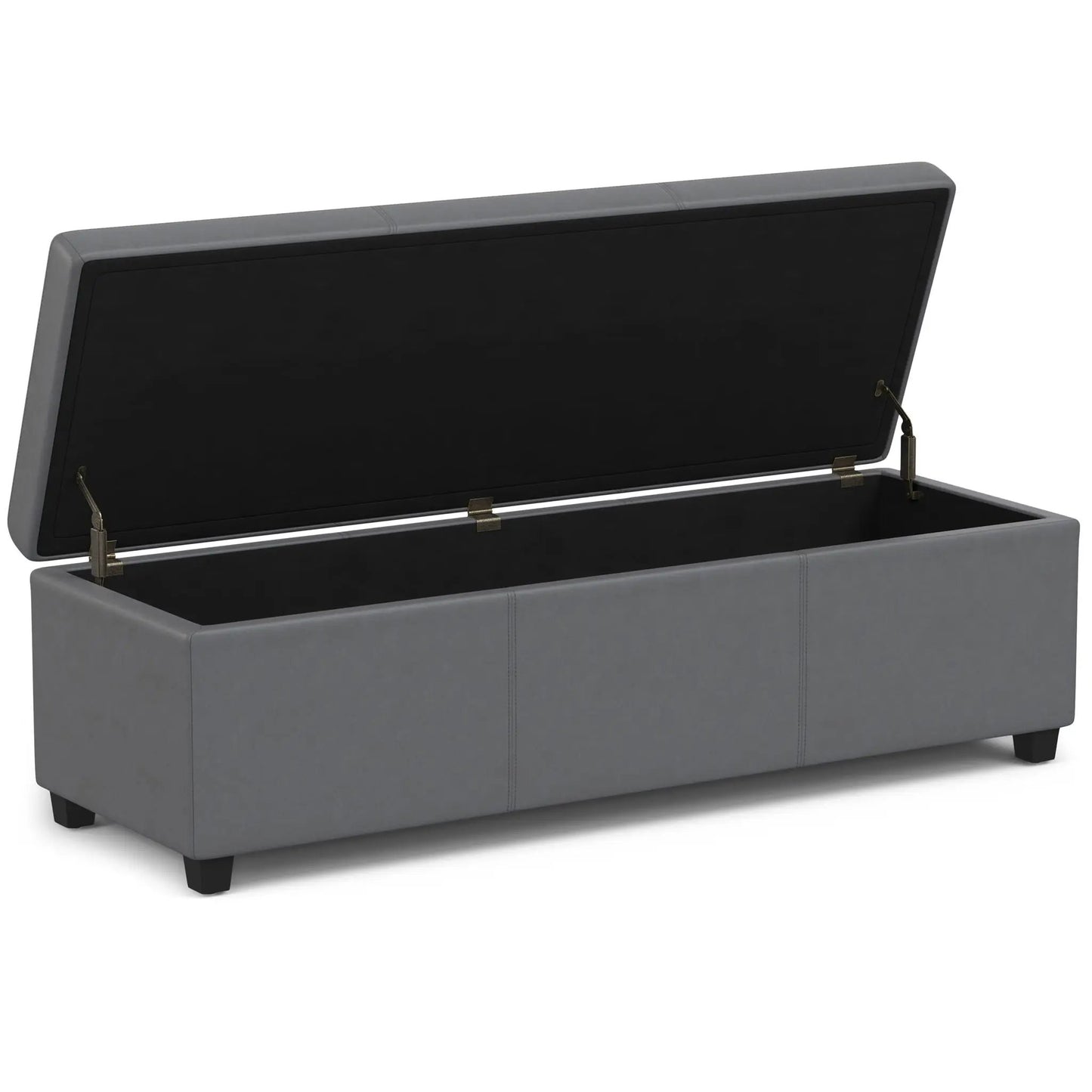 Avalon storage ottoman bench gray faux leather with lift-top lid and metal hinges on Tampa Home & Garden Store