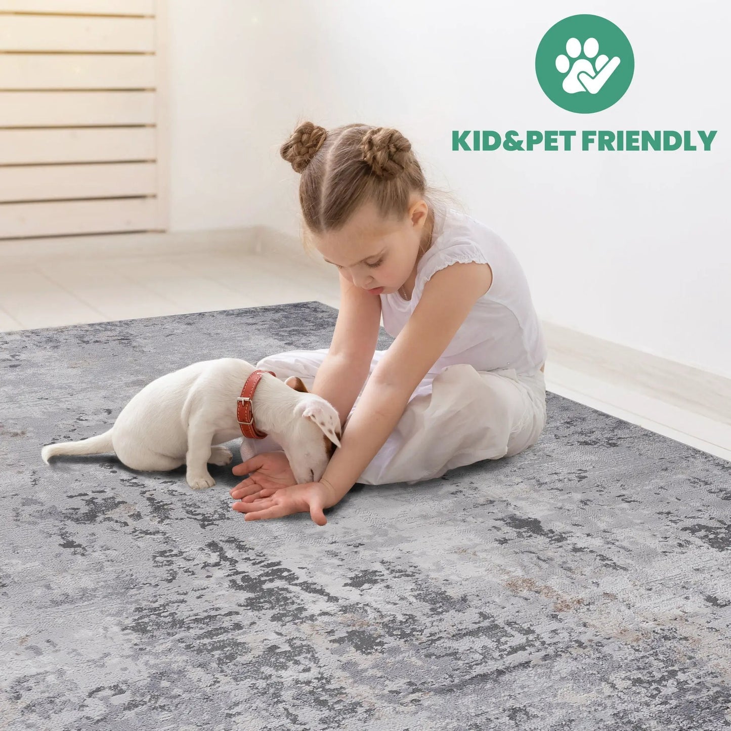 Marfi abstract area rug runner in grey with a textured mottled pattern; kid and pet friendly on Tampa Home & Garden Store