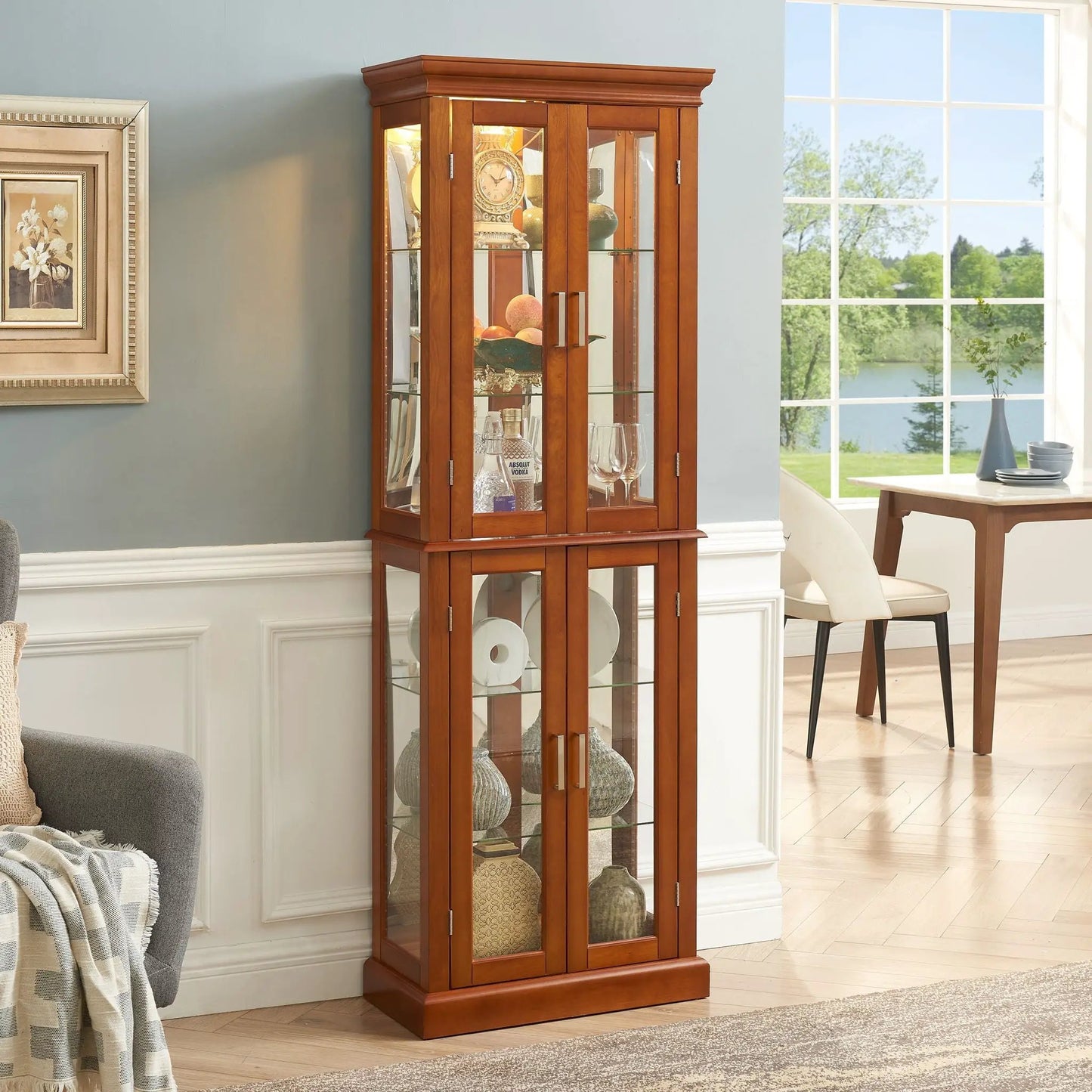 Lighted Curio Cabinet with Tempered Glass Shelves