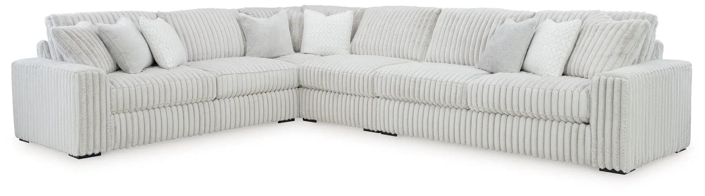 Stupendous Sectional, stationary gray ribbed fabric L-shaped sofa with plush cushions on Tampa Home & Garden Store