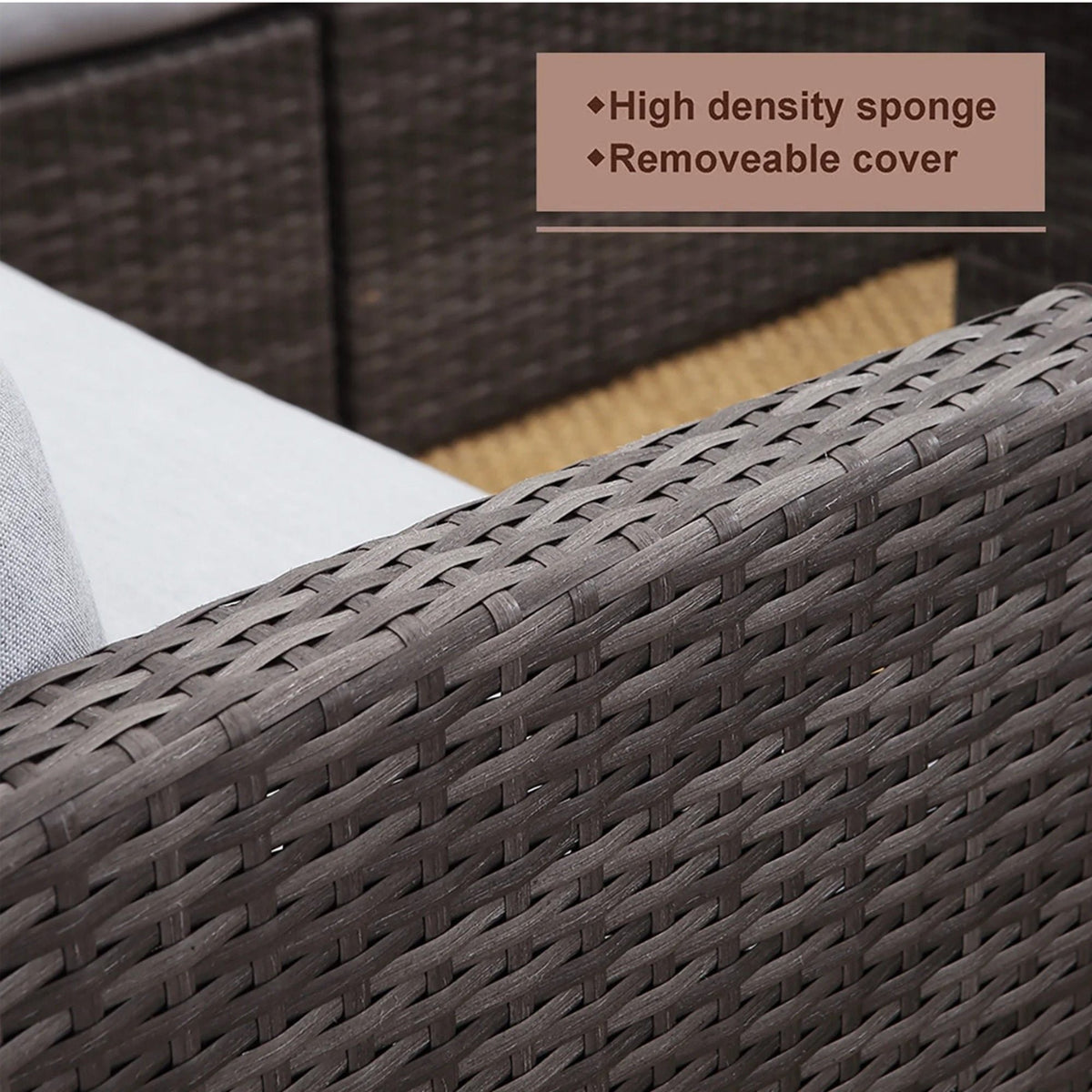 7 piece all-weather outdoor wicker dining set from HouseOfZazla close-up with gray cushions on Tampa Home & Garden Store