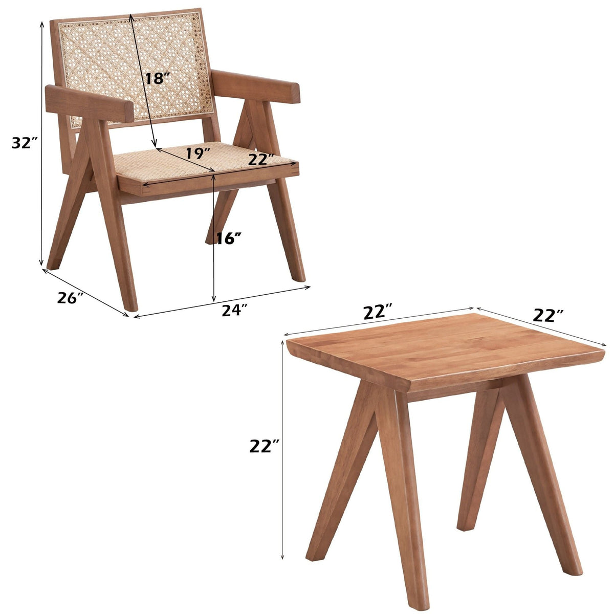 Armchair and square end table 2-piece set natural wood with cane by HouseOfZazla on Tampa Home & Garden Store