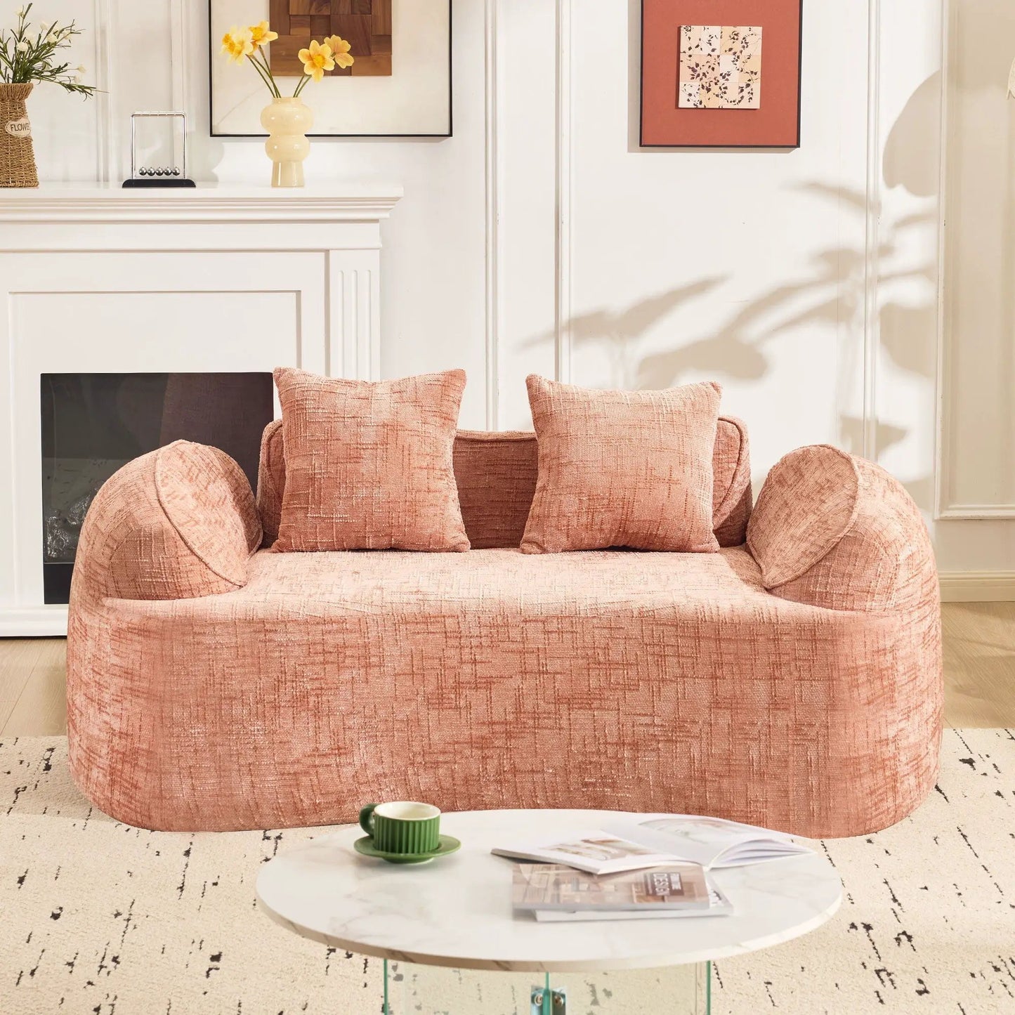 Curved 2 Person Sofa with Armrests and Pillows