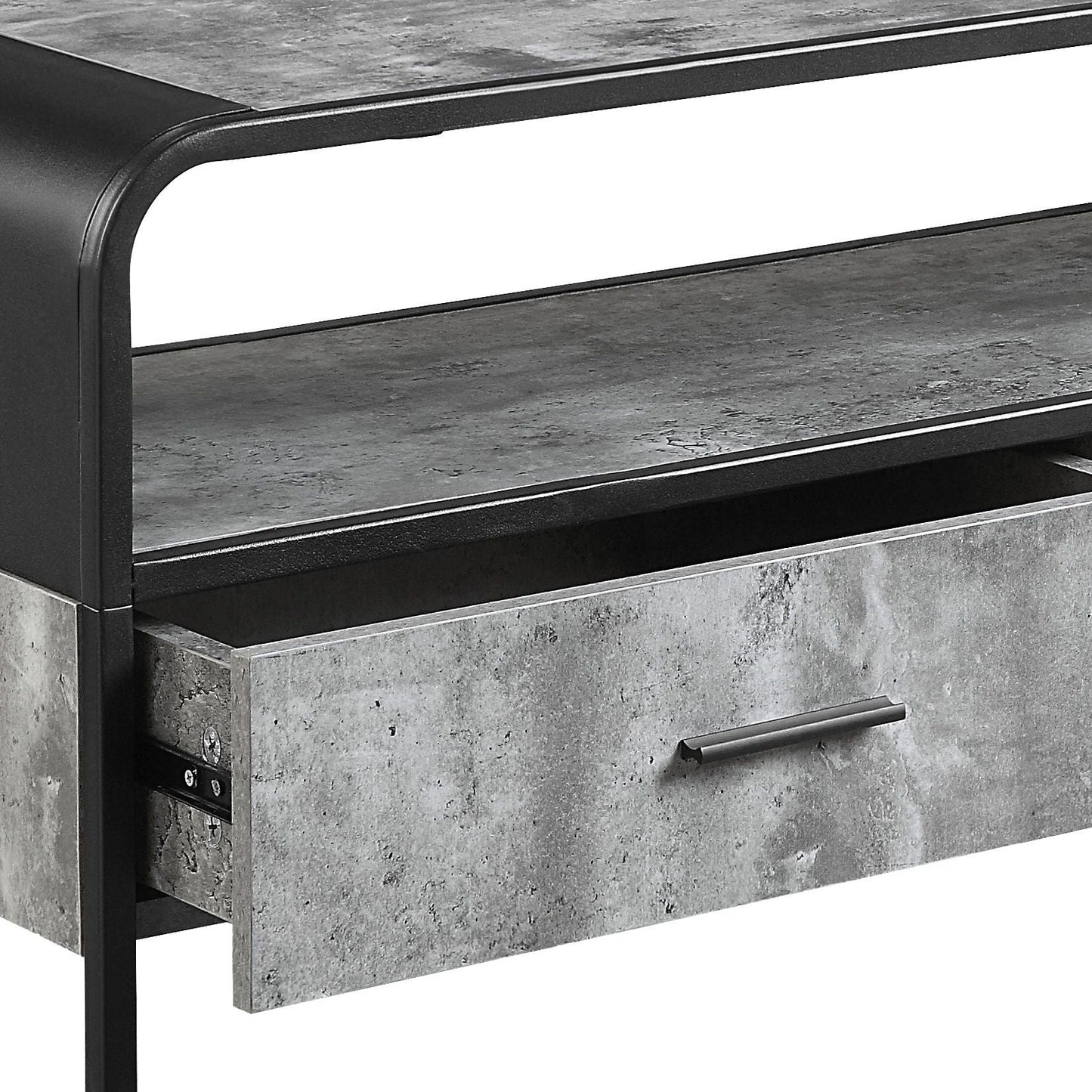 Raziela TV Stand & Storage, black metal frame with concrete-look drawers by HouseOfZazla on Tampa Home & Garden Store