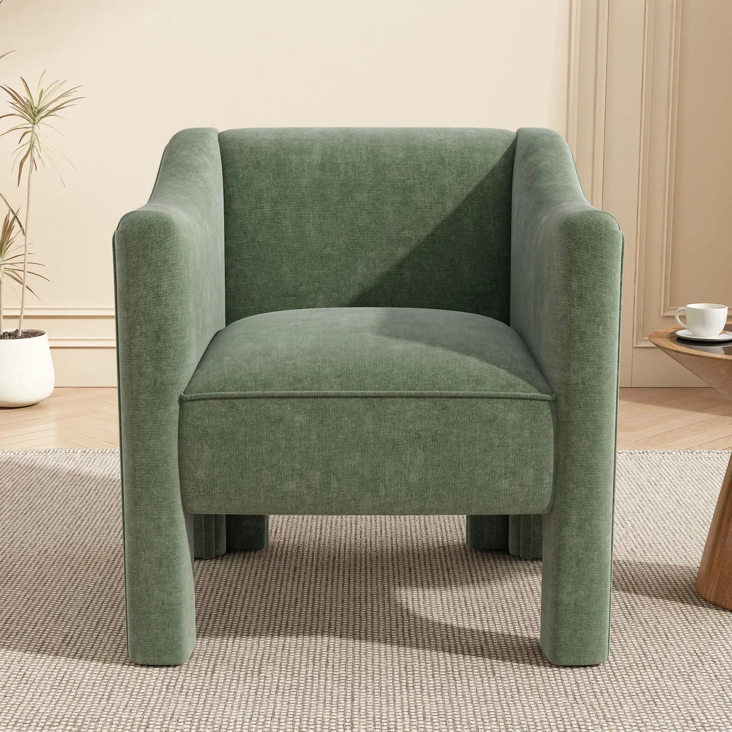 Barrel Accent Chair with Enclosed Arms in sage green fabric by Unique Piece Furniture on Tampa Home & Garden Store