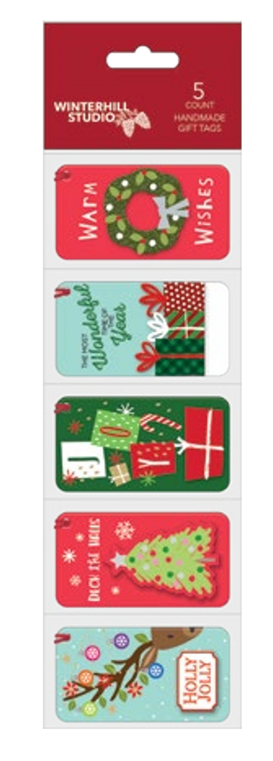 Gift tags 5-count handmade holiday tags set with wreath, presents & tree designs on Tampa Home & Garden Store