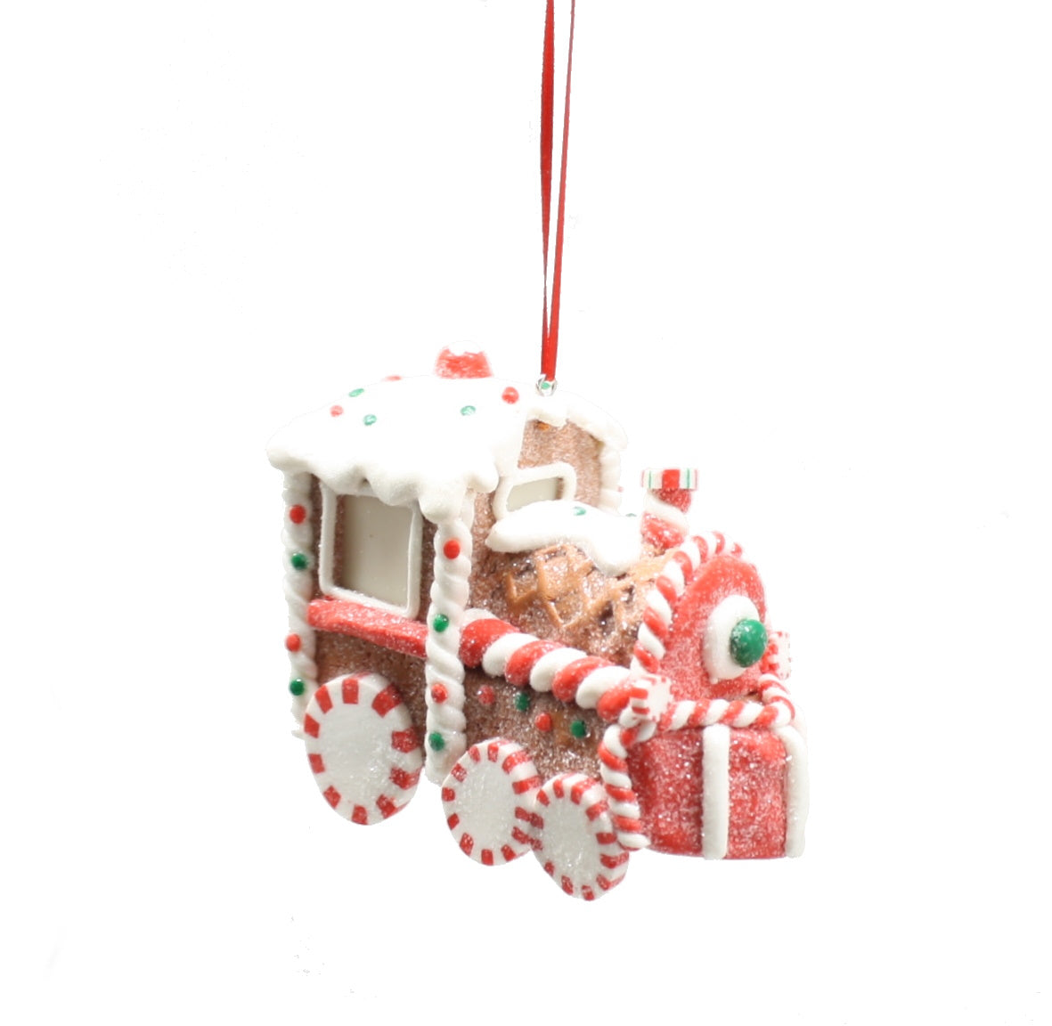 Gingerbread train ornament with white icing and red candy-cane trim Country Christmas Loft on Tampa Home & Garden Store