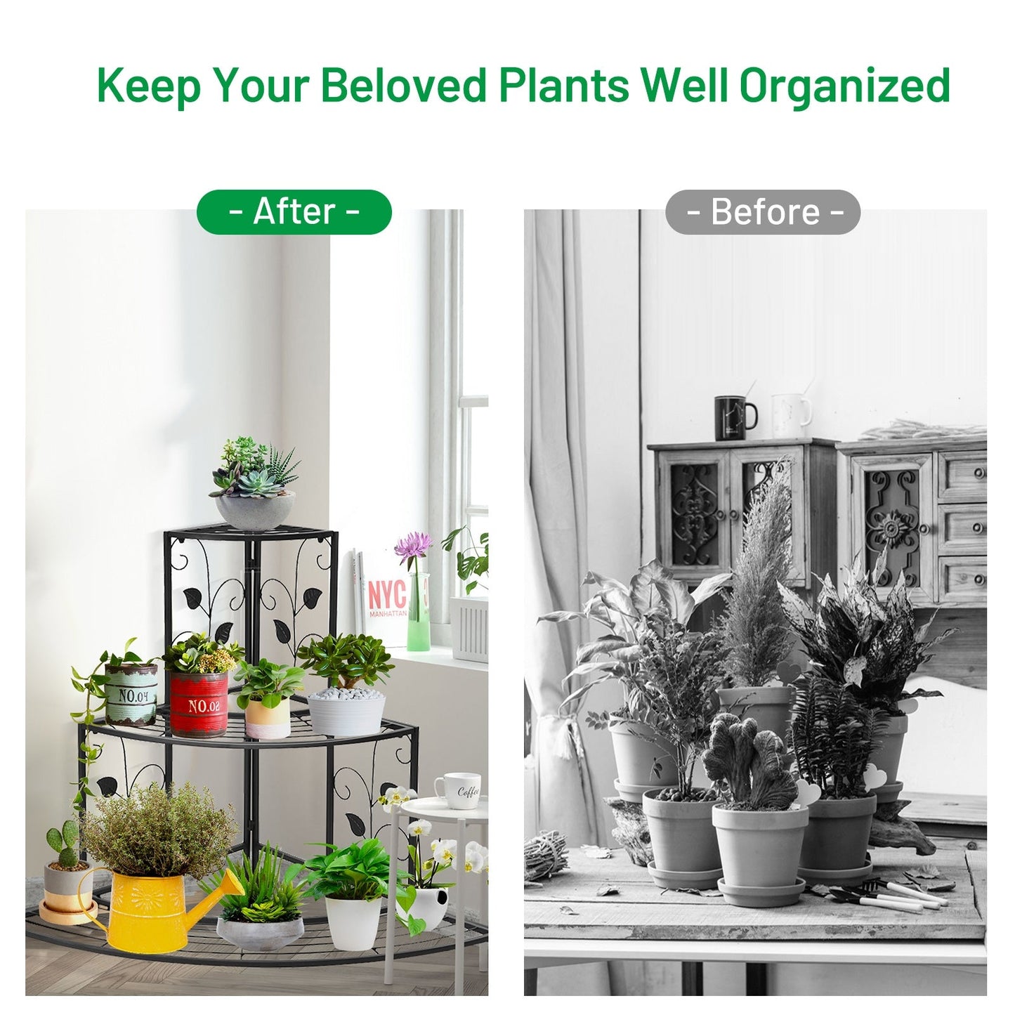 3 Tier Floral Corner Metal Plant Pot Rack black metal stand with potted plants on Tampa Home & Garden Store