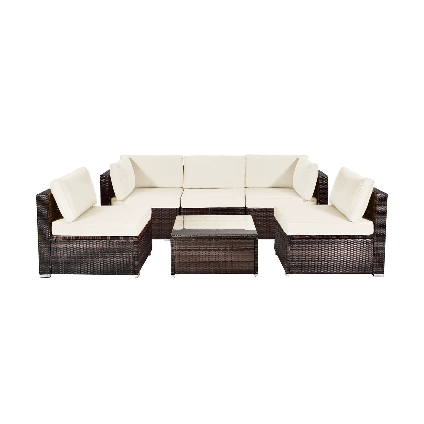 6-Piece Patio Rattan Set with Cream Cushions, dark brown wicker sectional and coffee table on Tampa Home & Garden Store