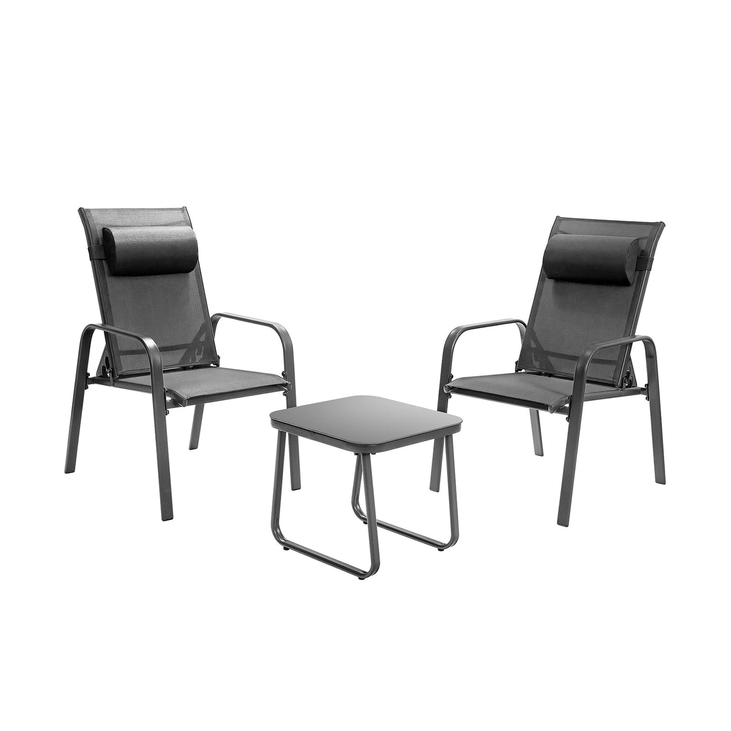 Juego de muebles de bistró para patio de 3 piezas con respaldo ajustable - Negro