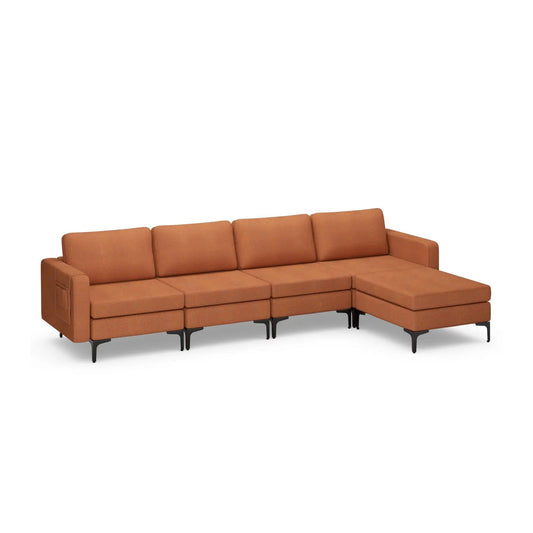 Modular L-shaped sectional sofa in orange fabric with chaise and USB ports DirectDeals on Tampa Home & Garden Store