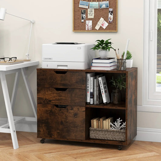 3-drawer filing cabinet for letter and legal files with caster wheels, printer on top on Tampa Home & Garden Store