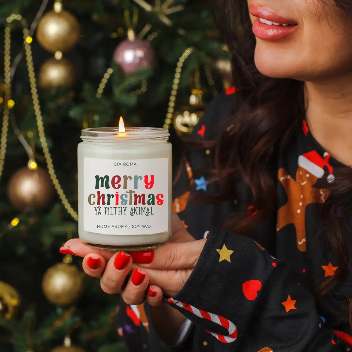 Candle Gia Roma Holiday Sensation Christmas in clear glass jar with white soy wax on Tampa Home & Garden Store