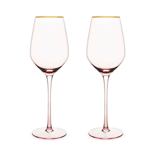 Rose Crystal Wine Glasses with Gold Rim Set