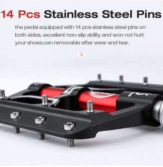 Flat bike pedals Stevvex with aluminum body, sealed bearings, wide platform and 14 pins on Tampa Home & Garden Store