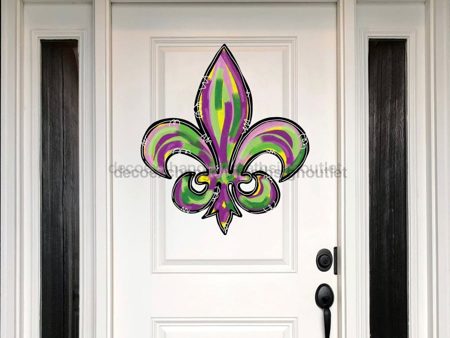 Letrero de flor de lis, letrero de Mardi Gras, letrero de Luisiana, letrero de madera, colgador de puerta, DECOE-W-166, colgador de puerta de 22"