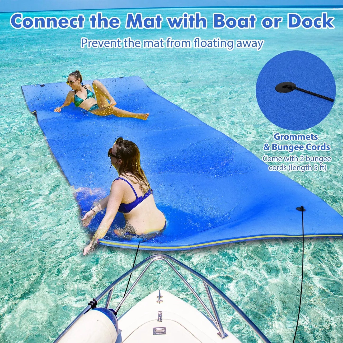 Floating water pad 9x6 ft blue foam mat for pools with grommets and bungee cords on Tampa Home & Garden Store