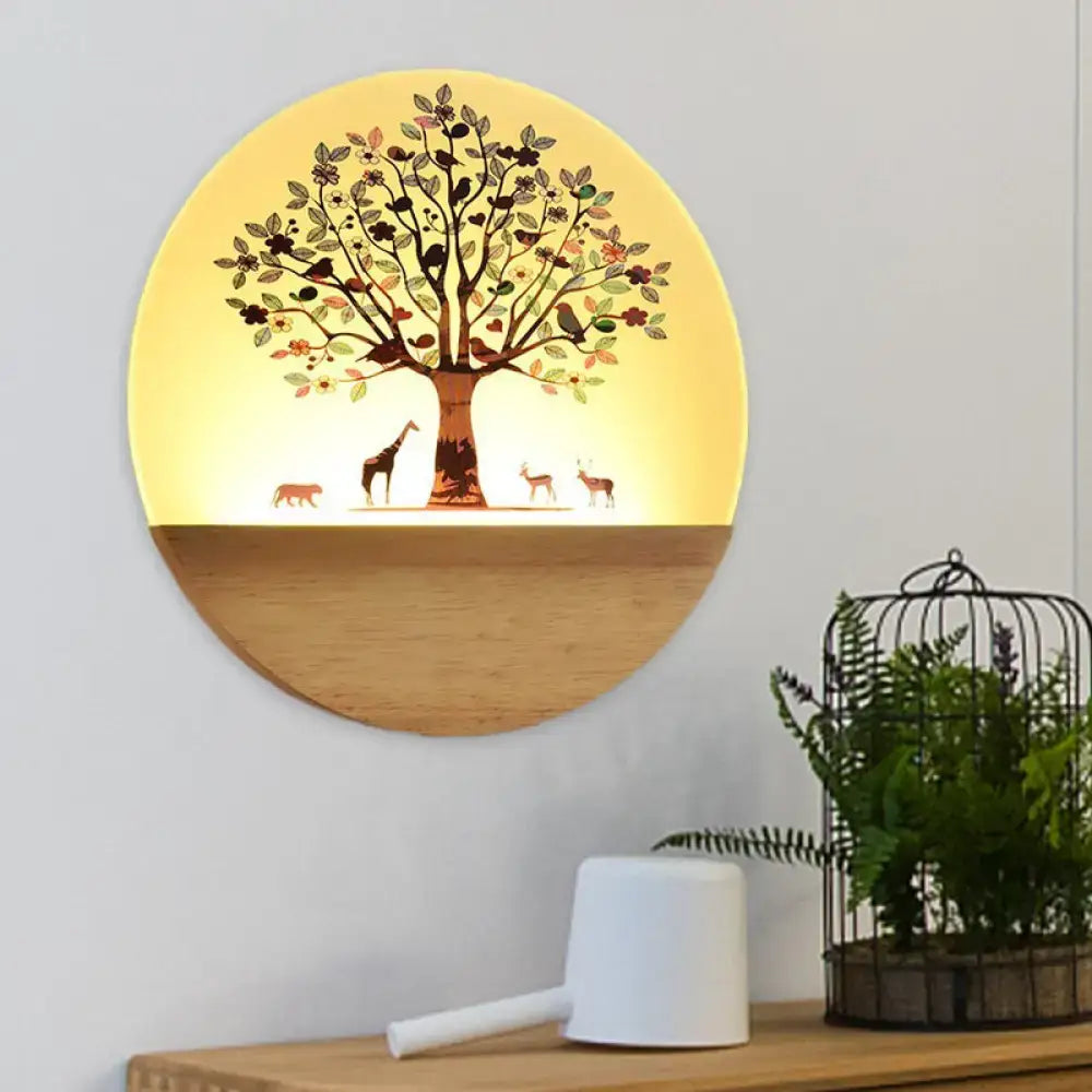 Modern Wood Wall Light by Decorbites, wooden wall lamp with tree silhouette and warm glow on Tampa Home & Garden Store