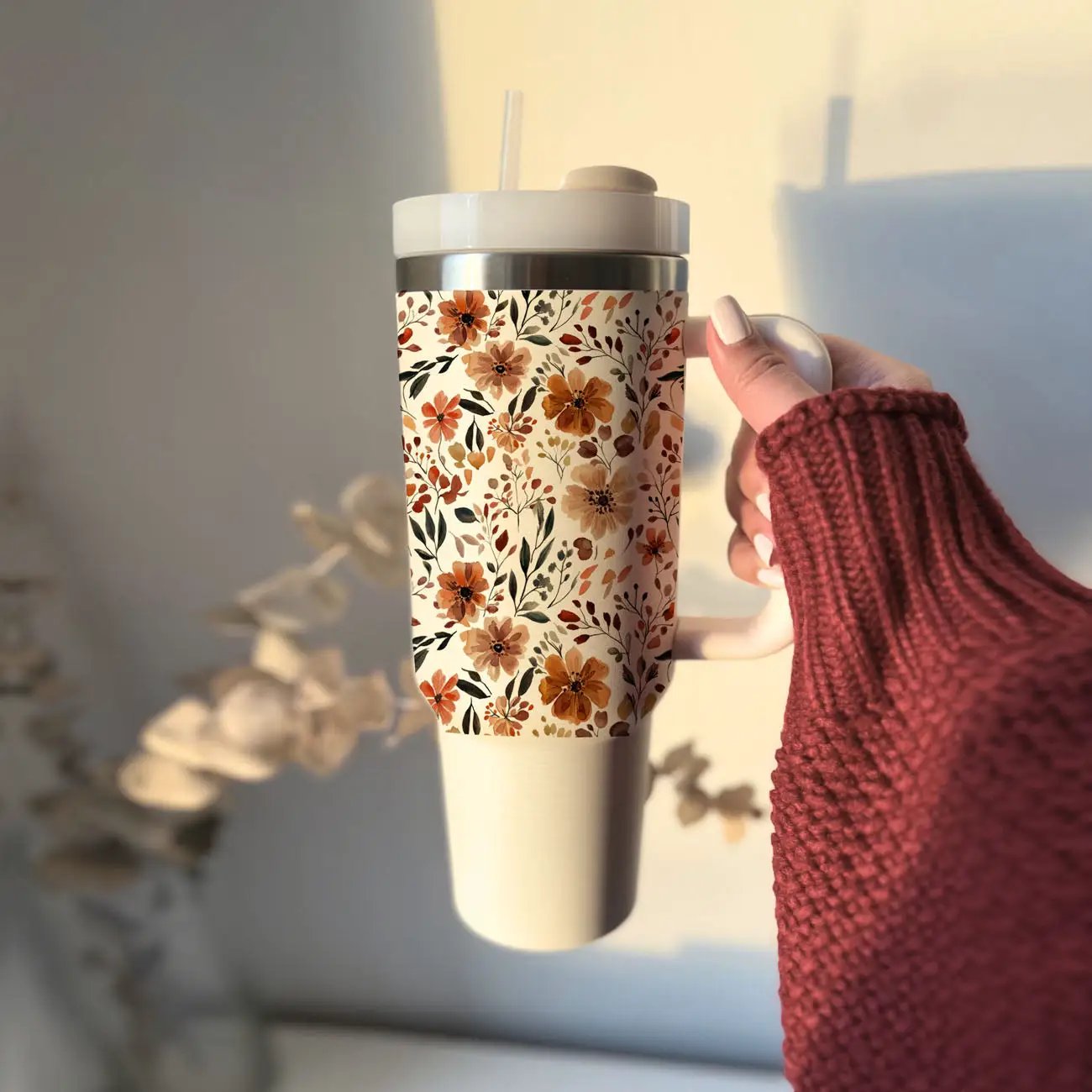 Floral Fall 40oz Tumbler with Autumn Blooms