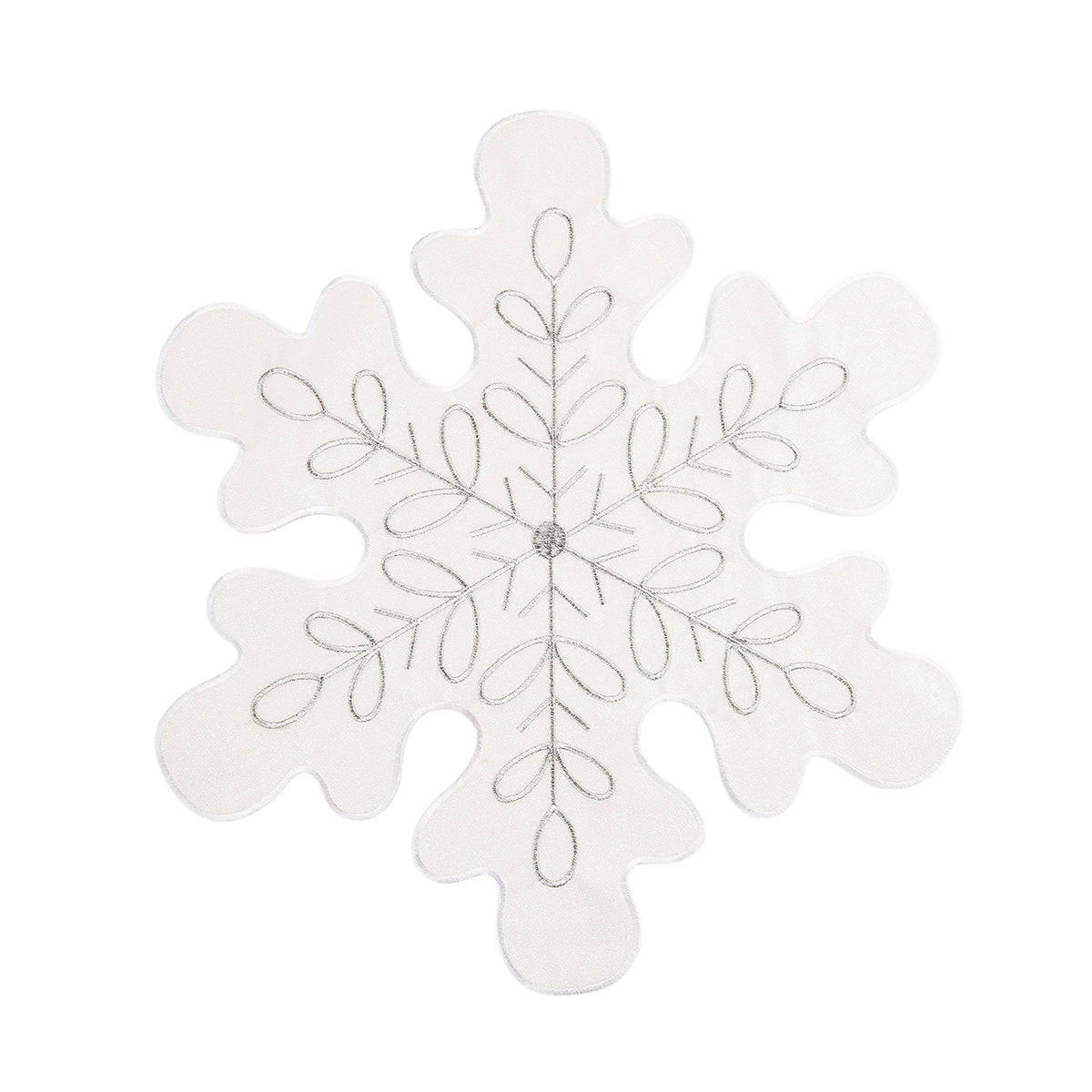 Snowflake placemat white felt with sparkling silver embroidery for winter tables on Tampa Home & Garden Store