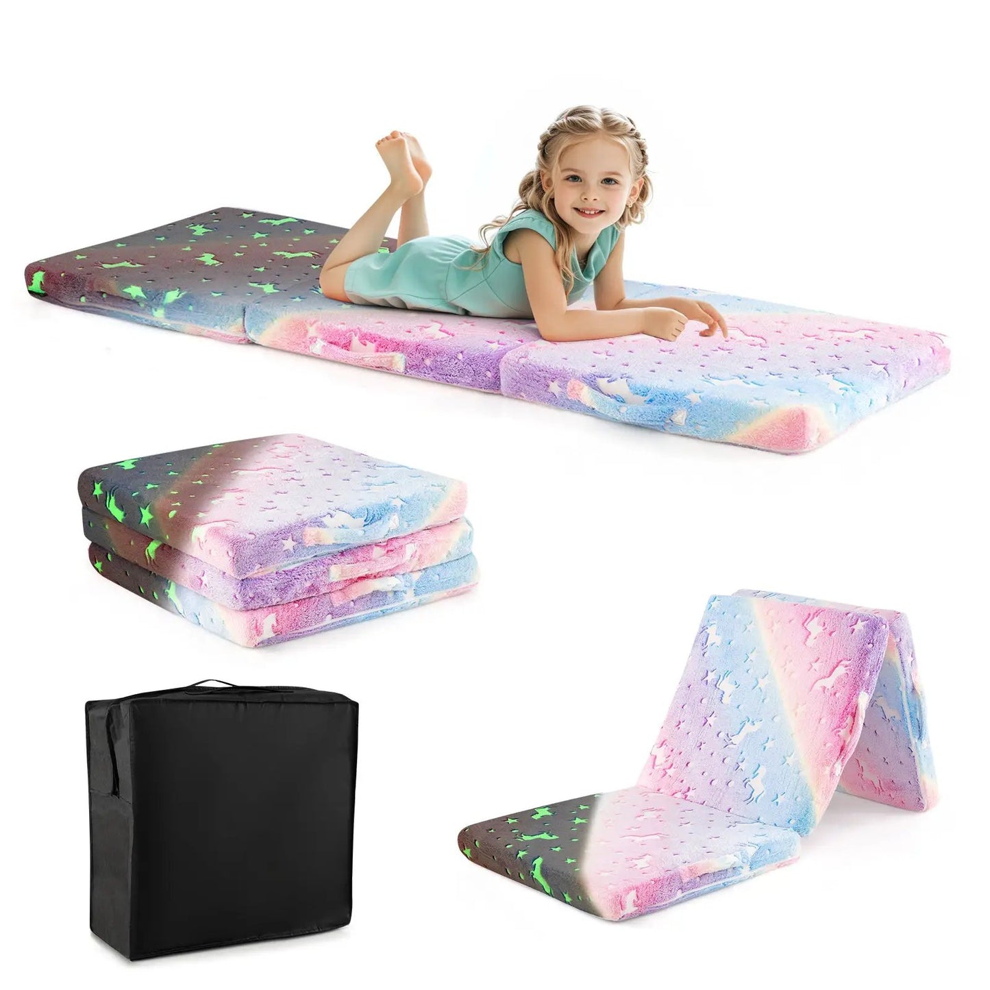 Foldable kids floor mattress set of 3 in rainbow star gradient with washable cover on Tampa Home & Garden Store