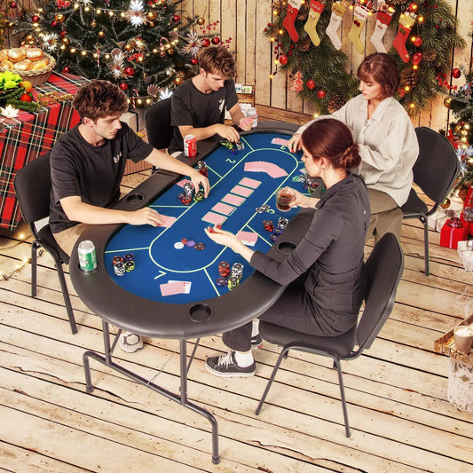 Foldable poker table with 8 cup holders, blue felt and metal legs on Tampa Home & Garden Store