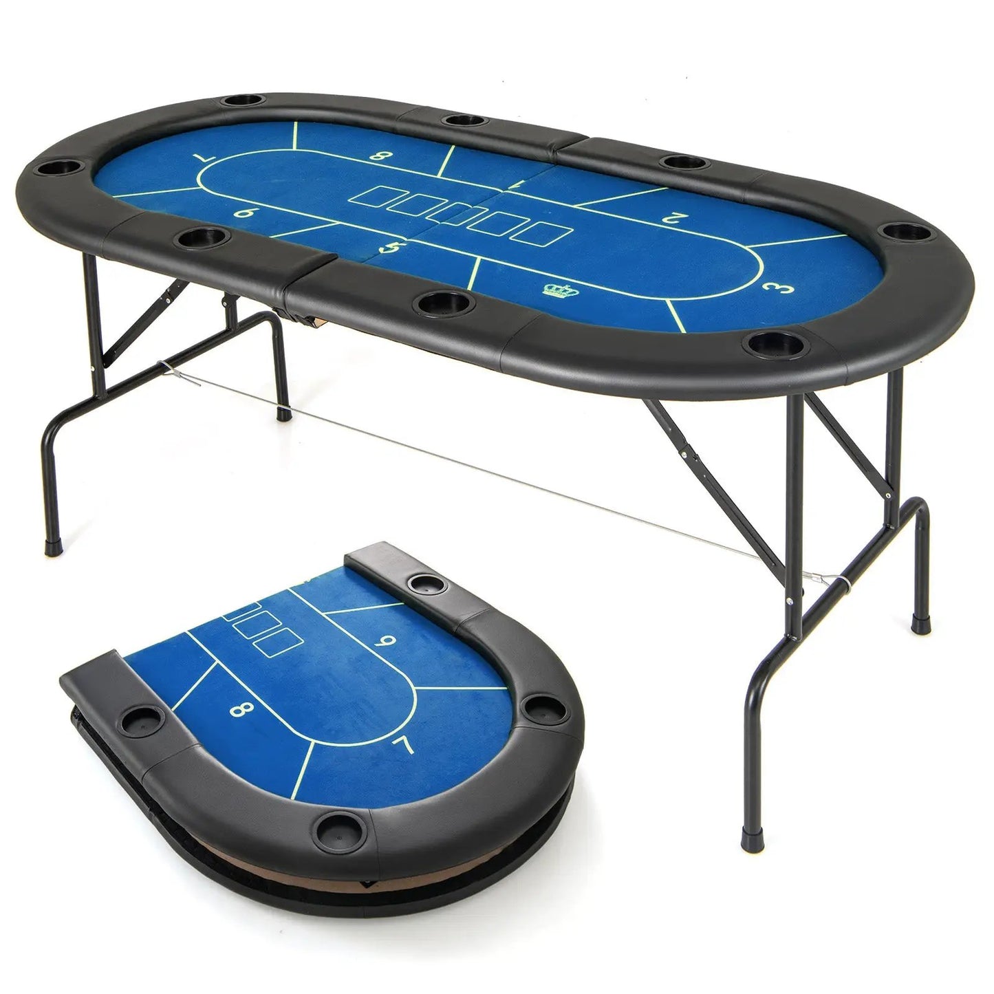 72 x 36 x 30.5 Inch Foldable Poker Table with 8 Cup Holders-Blue - Tampa Home & Garden Store