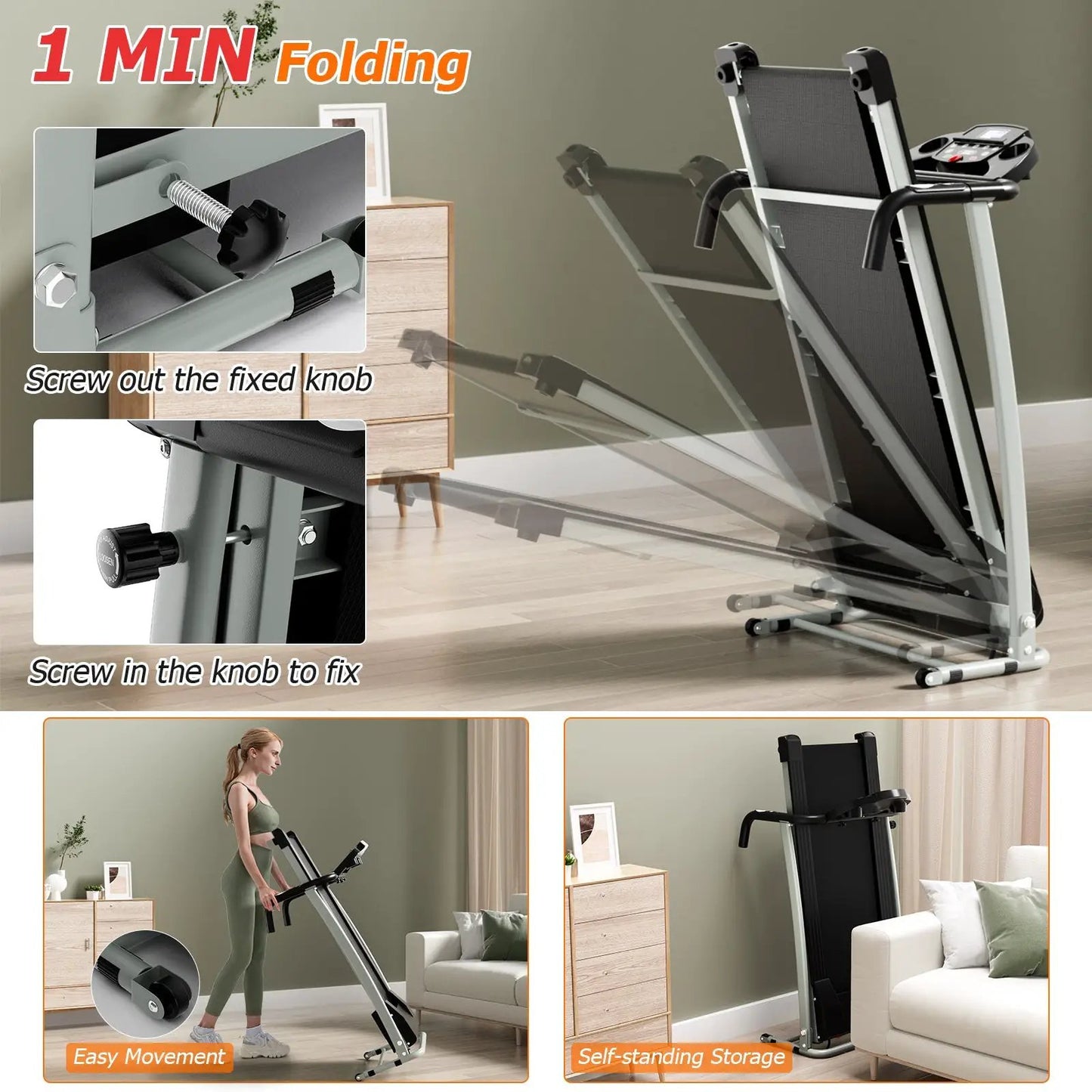 DirectDeals Folding Treadmill with 12 preset programs and LCD display, space-saving design on Tampa Home & Garden Store