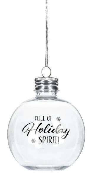 Fillable Cocktail Ornament With Recipe, clear glass ball with silver cap and hanging cord on Tampa Home & Garden Store