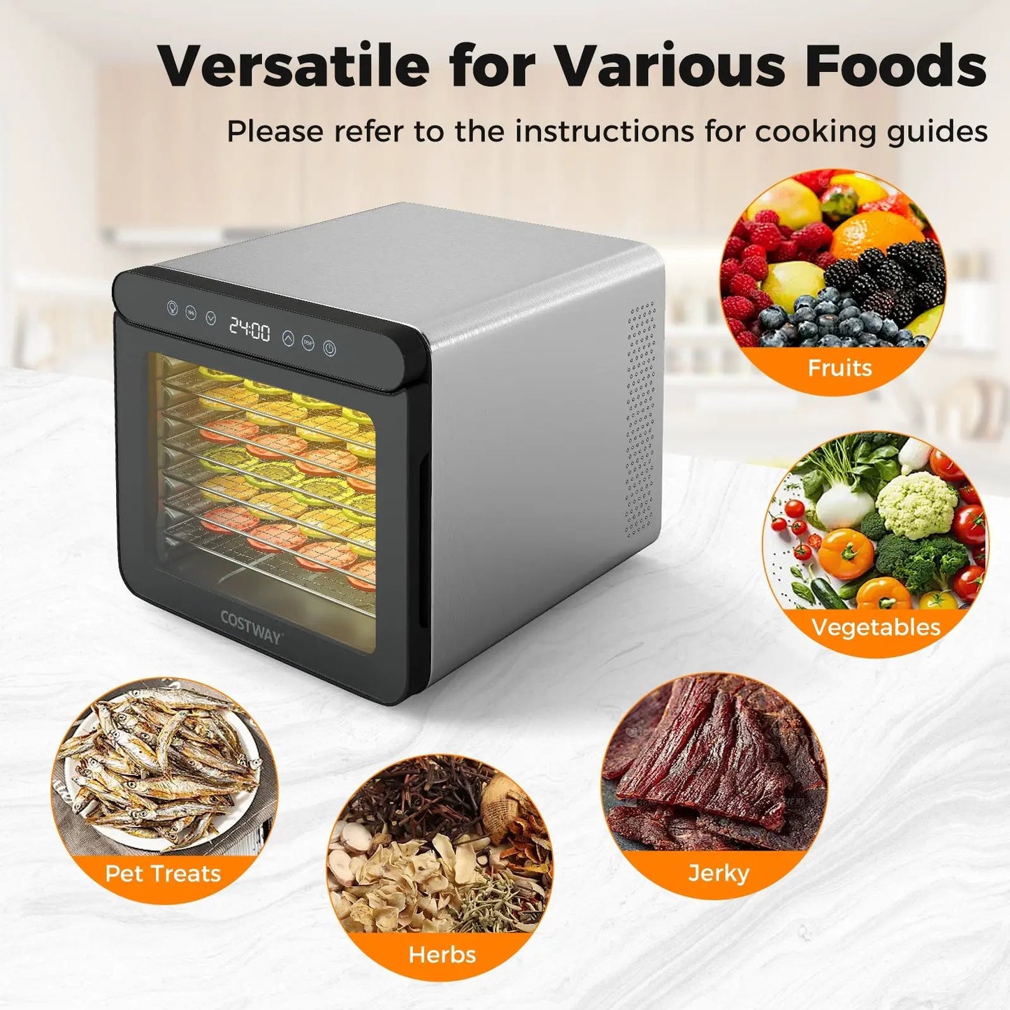 7-tray stainless steel food dehydrator with 24-hour timer by Costway for fruits jerky on Tampa Home & Garden Store