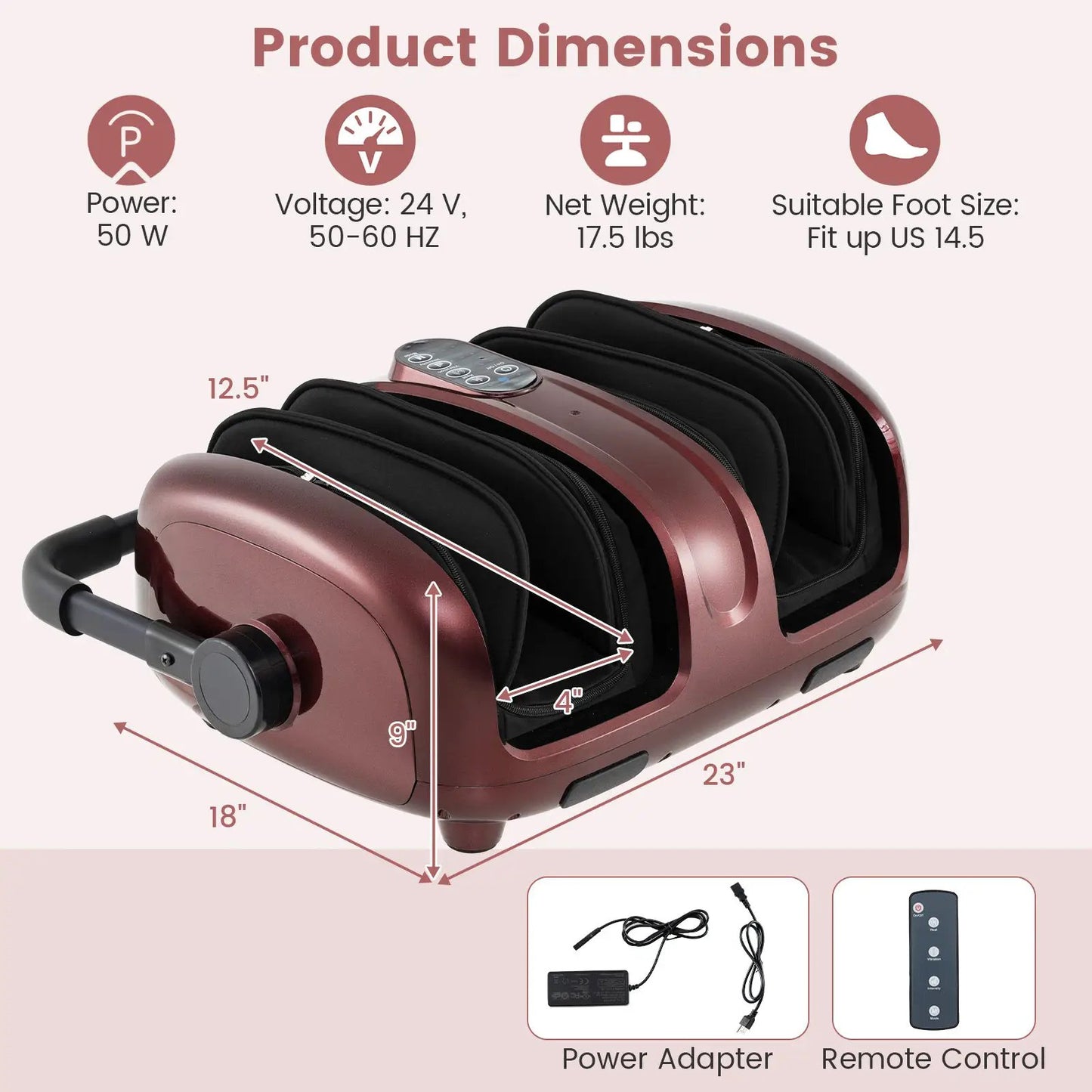 DirectDeals Foot and Calf Massager with Heat, rose-gold electric massager with remote on Tampa Home & Garden Store