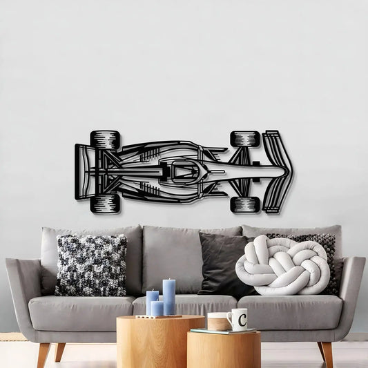 Formula 1 2022 top-view horizontal metal wall art, black line-art race car by Modello Turbo on Tampa Home & Garden Store