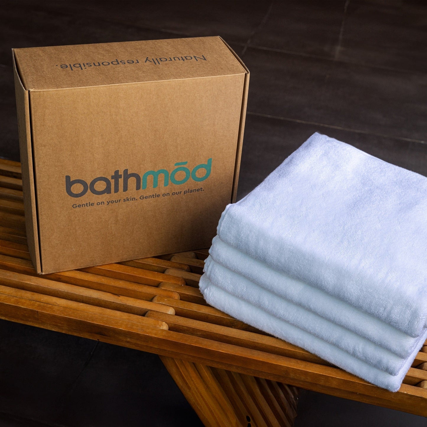 Bath towels four-pack in pale blue, boxed with bathmod branding on Tampa Home & Garden Store